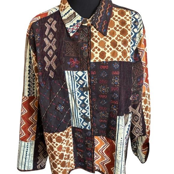 Chico's Jackets & Blazers - Chico's 3 Patchwork Button Up Shirt/Jacket Boho Tribal Print Artsy Festival XL